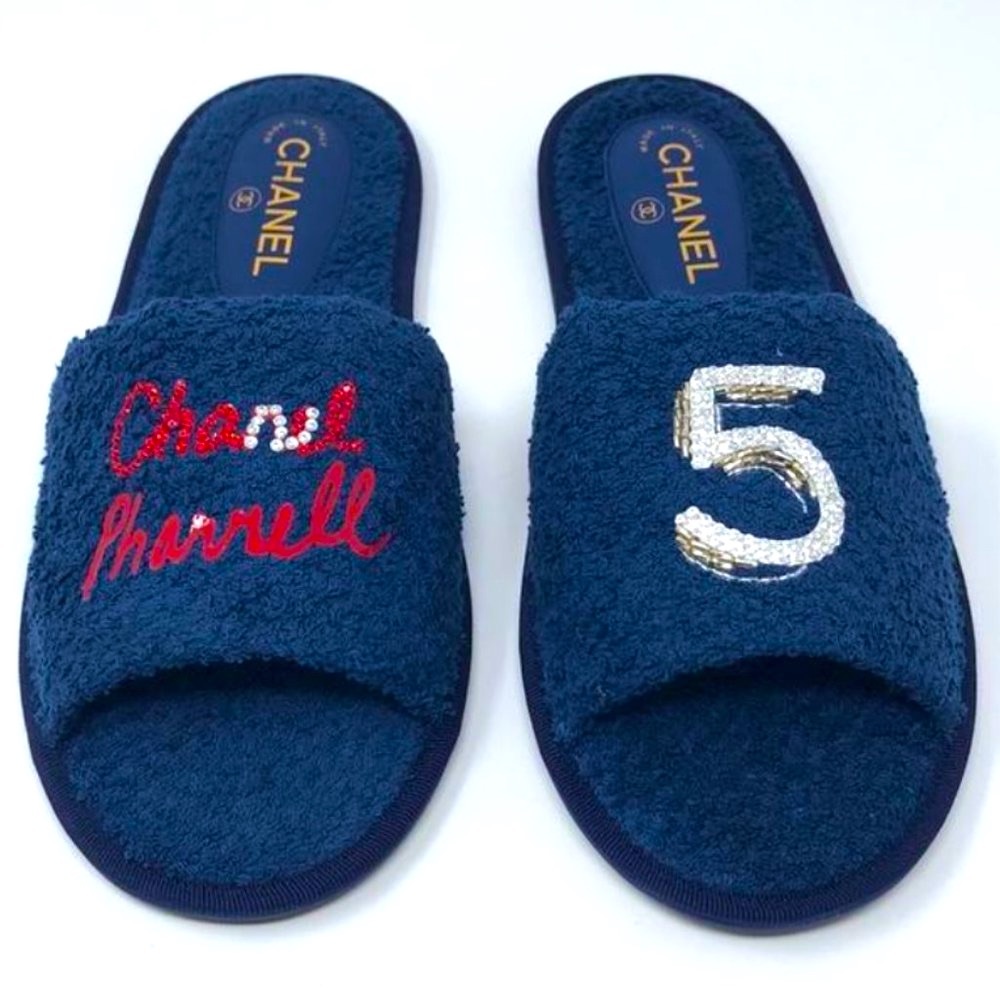 Chanel Marine Pharrell Slippers Medium Crystal Embellished Sandals